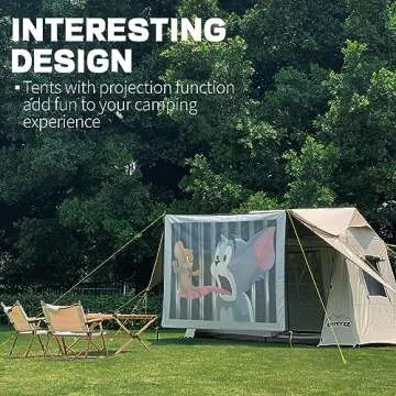 ONTYZZ 3-5 Person Waterproof Camping Tent Large Cabin Tent Big Family Tent with Projector Black Oxford for Hiking Traveling Camping