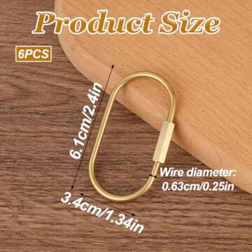 2.52 x 1.34 inches 6 Pcs Brass Screw Lock Keychain, Durable Brass Screw Lock Clip Key Chain Ring Dur...