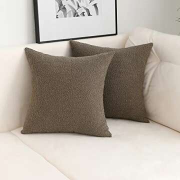 Jeneoo Light Brown Decorative Square Thick Throw Pillow Covers Fine Textured Boucle Couch Cushion Ca...