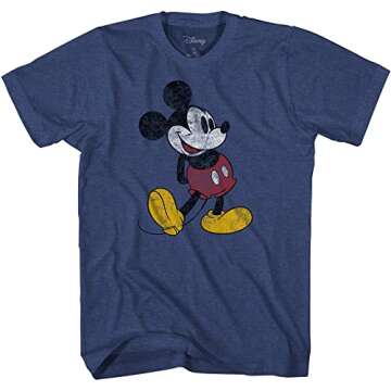 Disney Mickey Mouse Classic Distressed Standing Boys Youth T-Shirt(Navy Heather,XS)