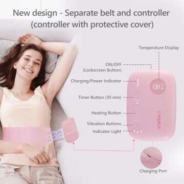 Portable Heating Pad for Period Cramps, Menstrual Heating Pad with 5000mAh Magnetic Controller, Heating Pad with 3 Heat Levels & 3 Massage Modes for Period Cramps Pain Relief, Christmas Gift for Women