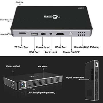 Mini Projector, New Android 7.1 DLP Built-in Battery Wireless Airplay Miracast Screen Share Mirroring Support 1080P Movie Player Portable LED Pocket Pico Projector WiFi USB HDMI Remote