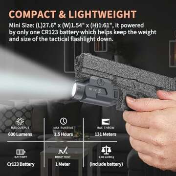 ELFGO Pistol Light Picatinny Rail Gun Lights for Glock - 600 Lumens Pistol Flashlight Tactical Weapo...