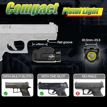 ELFGO Pistol Light Picatinny Rail Gun Lights for Glock - 600 Lumens Pistol Flashlight Tactical Weapon Handgun Light Strobe Mode, Aluminum, Battery Powered Picatinny Flashlight