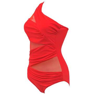Runtlly Women's One Piece Swimsuits One Shoulder Plus Size Swimwear Bathing Suit with See Through Me...