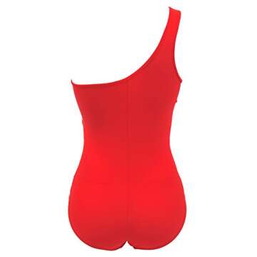 Runtlly Women's One Piece Swimsuits One Shoulder Plus Size Swimwear Bathing Suit with See Through Mesh Style Red S