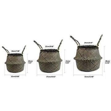 BlueMake Woven Seagrass Belly Basket for Storage Plant Pot Basket and Laundry, Picnic and Grocery Ba...