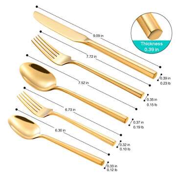 Flatasy Silverware Set Gold Brass Heavy Vintage Flatware 20 Pieces Hexagon Handle Stainless Steel Cutlery Set Spoons Forks and Knives Service for 4