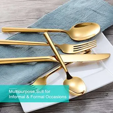 Flatasy Silverware Set Gold Brass Heavy Vintage Flatware 20 Pieces Hexagon Handle Stainless Steel Cutlery Set Spoons Forks and Knives Service for 4