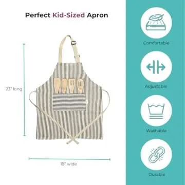 TOVLA JR. Toddler Kitchen Apron, Hat and Cookbook Gift Set for Kids with Pocket for Boys and Girls, Comfortable Cotton Canvas for Baking and cooking Ages 3-10