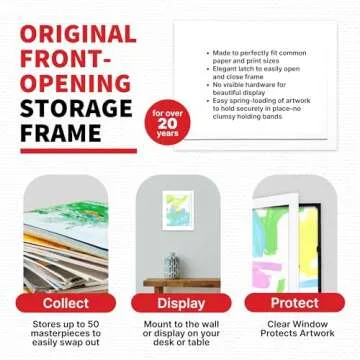 Dynamic Frames Li'l Davinci Front-Open Art Frame Set -12x18, 9x12, and 8.5x11; Stores 50 Creations Per Frame; Changeable Kids Art Frames EZ-Hang Hardware Included; White
