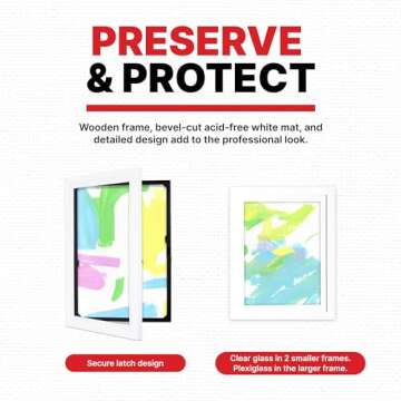 Dynamic Frames Li'l Davinci Front-Open Art Frame Set -12x18, 9x12, and 8.5x11; Stores 50 Creations Per Frame; Changeable Kids Art Frames EZ-Hang Hardware Included; White