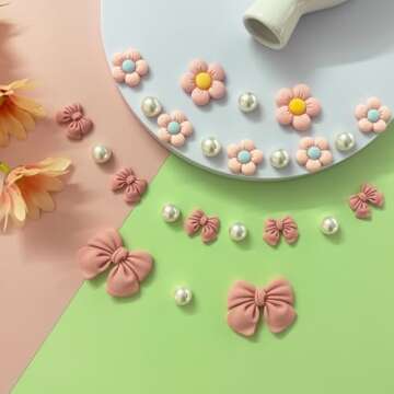 Cute Resin Pink Bow Shoe Charms for Girls | 24Pcs