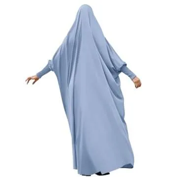 IDOPIP Muslim Abaya for Women One Piece Long Sleeve Islamic Prayer Dress with Hooded Hijab Jilbab Lo...