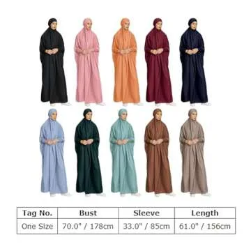 IDOPIP Muslim Abaya for Women One Piece Long Sleeve Islamic Prayer Dress with Hooded Hijab Jilbab Loose Full Length Maxi Kaftan Cover Dubai Robe Middle East Modest Prayer Clothes Blue One Size