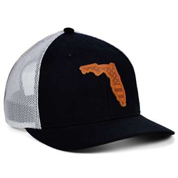 Local Crowns Florida Leather USA Flag Fill Patch Black White Trucker Cap