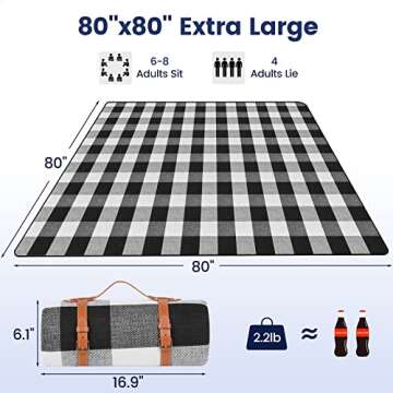 Sapsisel 80”x80” Extra Large Waterproof Picnic Blanket - Perfect for Outdoor Fun!