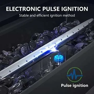 Cecarol 43in Glass Shield Outdoor Propane Gas Fire Pit Table Electronic Pulse Ignition w/Glass Rock, Waterproof Cover, 50,000 BTU CSA Certification for Outside Garden Patio Party (Black)