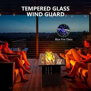 Cecarol 43in Glass Shield Outdoor Propane Gas Fire Pit Table Electronic Pulse Ignition w/Glass Rock, Waterproof Cover, 50,000 BTU CSA Certification for Outside Garden Patio Party (Black)