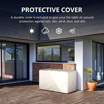 Cecarol 43in Glass Shield Outdoor Propane Gas Fire Pit Table Electronic Pulse Ignition w/Glass Rock, Waterproof Cover, 50,000 BTU CSA Certification for Outside Garden Patio Party (Black)