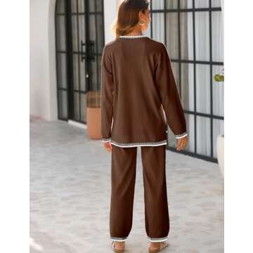 Tanming Women's Sweater Sets 2 Piece Outfits Knitted Pullover Jumper and Wide Leg Pants Tracksuit(DarkBrown-M)