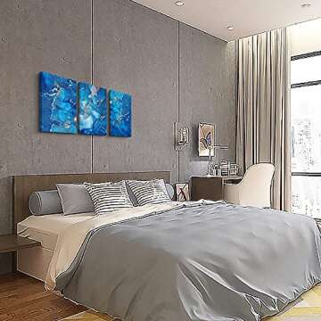 MHARTK66 Canvas Wall Art For Living Room Wall Decorations For Bedroom Modern Bathroom Wall Decor Painting Blue Abstract Pictures Artwork Inspirational Canvas Art Prints Kitchen Home Decor 3 Pieces