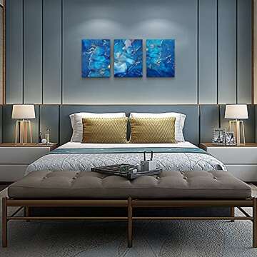 MHARTK66 Canvas Wall Art For Living Room Wall Decorations For Bedroom Modern Bathroom Wall Decor Painting Blue Abstract Pictures Artwork Inspirational Canvas Art Prints Kitchen Home Decor 3 Pieces