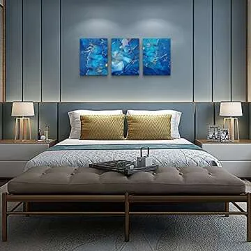 MHARTK66 Canvas Wall Art For Living Room Wall Decorations For Bedroom Modern Bathroom Wall Decor Painting Blue Abstract Pictures Artwork Inspirational Canvas Art Prints Kitchen Home Decor 3 Pieces