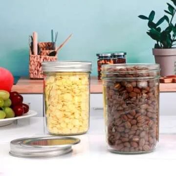 Accguan Mason Jar Set of 6,16oz Airtight Glass Jars wit Lids, Includes Purple Pen and Stickers for Cereal, Oatmeal, Fruit, Milk, Storage,Canning, Pickling, Jamming (6 Pack)