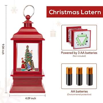[Upgraded 2022] Christmas Snow Globe Lantern with Snowman, Battery Operated Lighted with Swirling Wa...