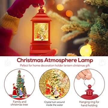 [Upgraded 2022] Christmas Snow Globe Lantern with Snowman, Battery Operated Lighted with Swirling Water Glittering Globe, Xmas Home Decor Tabletop Lanterns for Christmas Decoration and Gift