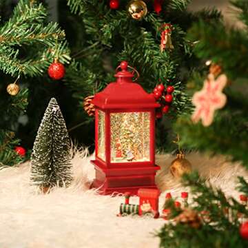 [Upgraded 2022] Christmas Snow Globe Lantern with Snowman, Battery Operated Lighted with Swirling Water Glittering Globe, Xmas Home Decor Tabletop Lanterns for Christmas Decoration and Gift