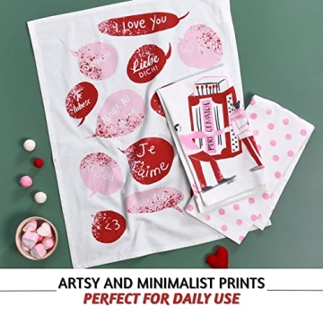 Folkulture Kitchen Towel with Hanging Loop, Set of 3-100% Cotton Dish Towels for Romantic Gifts, Boho Tea Towels or Hand Towels, Absorbent Dishcloths, 20 x 26 (Perfect Match)