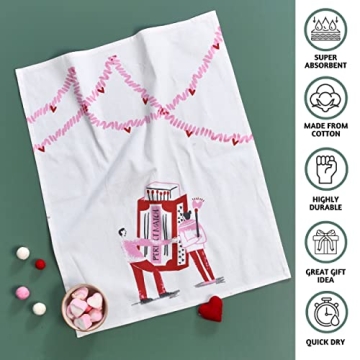 Folkulture Kitchen Towel with Hanging Loop, Set of 3-100% Cotton Dish Towels for Romantic Gifts, Boho Tea Towels or Hand Towels, Absorbent Dishcloths, 20 x 26 (Perfect Match)