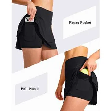 G Gradual Women's Pleated Tennis Skirts with 4 Pockets Athletic Golf Skorts Skirts for Women Layered Skirts for Workout Running (Black, XX-Small)