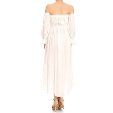 Anna-Kaci Womens Boho Long Sleeve Off Shoulder Renaissance Peasant Dress, Off-White, Medium
