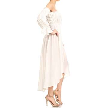 Anna-Kaci Womens Boho Long Sleeve Off Shoulder Renaissance Peasant Dress, Off-White, Medium