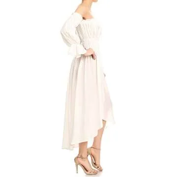 Anna-Kaci Womens Boho Long Sleeve Off Shoulder Renaissance Peasant Dress, Off-White, Medium