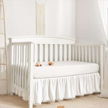 TILLYOU Ruffled Crib Skirt with Pompoms, Microfiber Nursery Crib Toddler Bedding Skirts for Baby Boy...