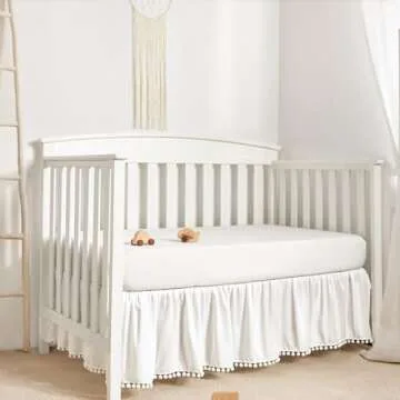 TILLYOU Ruffled Crib Skirt with Pompoms, Microfiber Nursery Crib Toddler Bedding Skirts for Baby Boy...