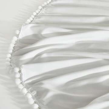 TILLYOU Ruffled Crib Skirt with Pompoms, Microfiber Nursery Crib Toddler Bedding Skirts for Baby Boys Girls, 14'' Drop, White