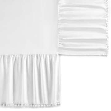 TILLYOU Ruffled Crib Skirt with Pompoms, Microfiber Nursery Crib Toddler Bedding Skirts for Baby Boys Girls, 14'' Drop, White