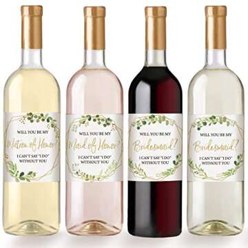 Printed Party Bridesmaid Proposal Wine Bottle Label Gift, Greenery, Set of 8