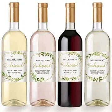 Printed Party Bridesmaid Proposal Wine Bottle Label Gift, Greenery, Set of 8