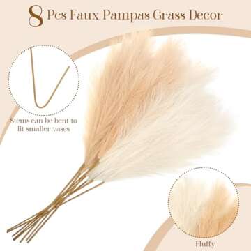 Ouddy Decor 8 Pcs Faux Pampas Grass Decor 38''/97cm Tall Artificial Large Pompous Pompas Floral Fluf...