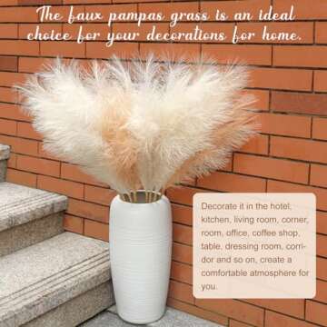 Ouddy Decor 8 Pcs Faux Pampas Grass Decor 38''/97cm Tall Artificial Large Pompous Pompas Floral Fluffy Fake Plants Floor Vase Filler for Wedding Kitchen Home Boho Decorations, Mixed Beige