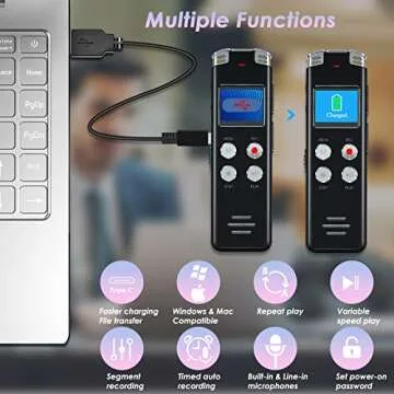128GB Portable Digital Voice Recorder with Playback