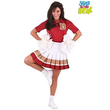 Women's Saved By the Bell Cheerleader Costume, Polo Shirt and Skirt, Officially Licensed