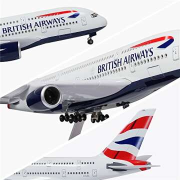 24-Hours 1:160 Scale British Airways A380 Large Size Airplane Model with LED Light