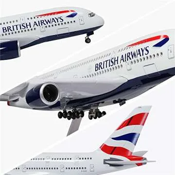 24-Hours 1:160 Scale British Airways A380 Large Size Airplane Model with LED Light